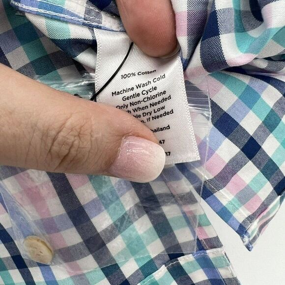 Talbots Size 14WP Multicolor Gingham Plaid 3/4 Sleeve Ruffle Neck Top Pullover - Picture 4 of 4